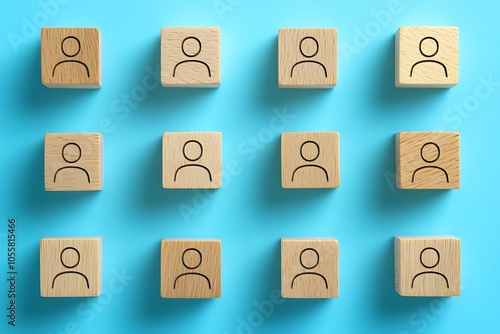 Human Resource Icons Team Arrangement on Blue Background