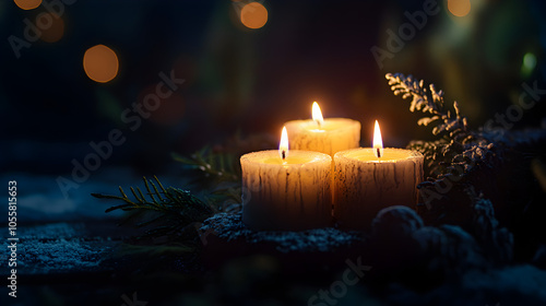 una corona de adviento con velas encendidas decoracion navideña para la vispera de navidad celebracion de navidad photo