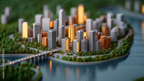Modern Cityscape Model with Bridges and Buildings