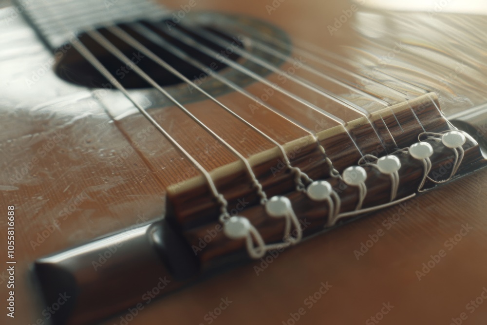 A close-up of a guitar shows its strings and wooden body, highlighting the instrument’s elegance and craftsmanship. A close-up of a guitar shows its strings and wooden body, highlighting the instrument’s elegance and craftsmanship.