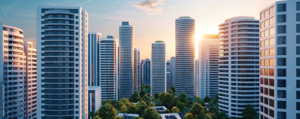 Obraz premium Modern Eco-Friendly Cityscape at Sunrise