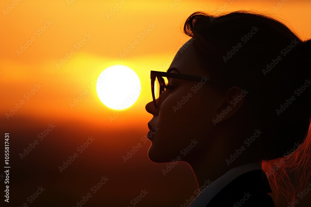 Silhouette of a Thoughtful Woman Against a Beautiful Sunset Silhouette of a Thoughtful Woman Against a Beautiful Sunset