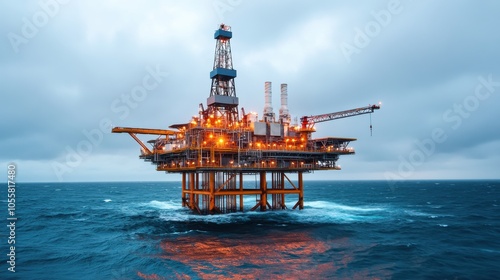 Offshore Platform Amidst Towering Waves