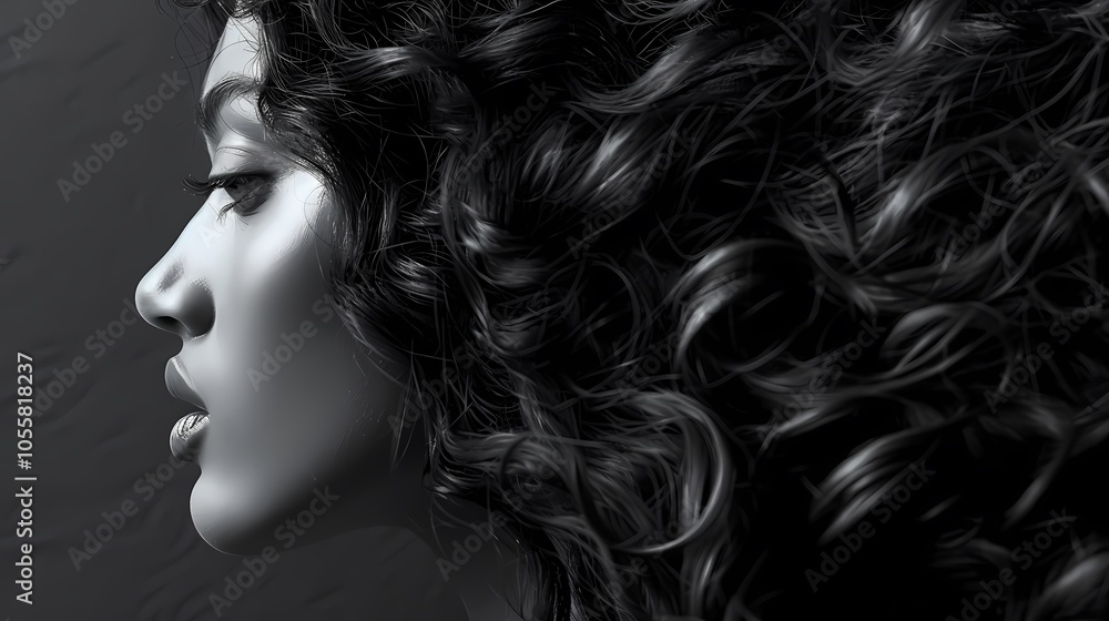 Fototapeta premium Cute girl with lush curly hair