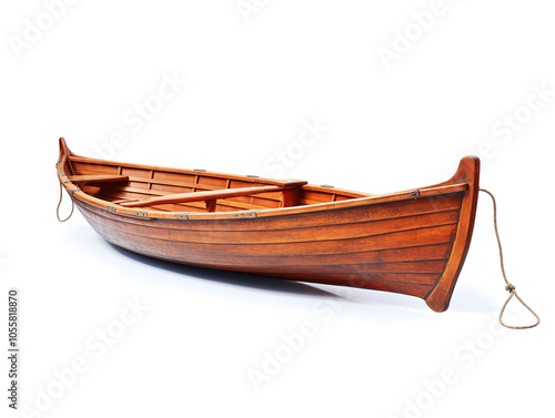 Small Wooden Empty Rowing Boat Isolated on Pure White Background