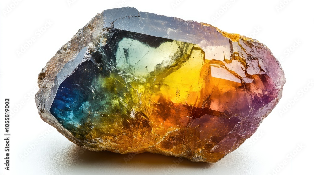 Stunning gemstone, side view, isolated on white, displaying unique color and clarity Stunning gemstone, side view, isolated on white, displaying unique color and clarity