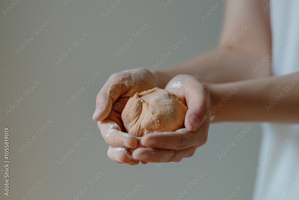 Two hands gently crafting dough, capturing the essence of creation and culinary passion in a moment of tactile artistry. Two hands gently crafting dough, capturing the essence of creation and culinary passion in a moment of tactile artistry.