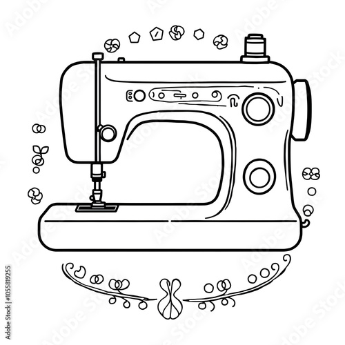 Embroidery sewing machine icon atelier embroidery continuous line drawing vector illustrations on white background. Generative AI