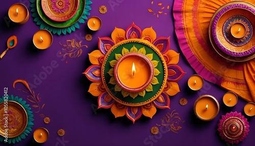 Diwali Festival Decor with Candles and Floral Motifs