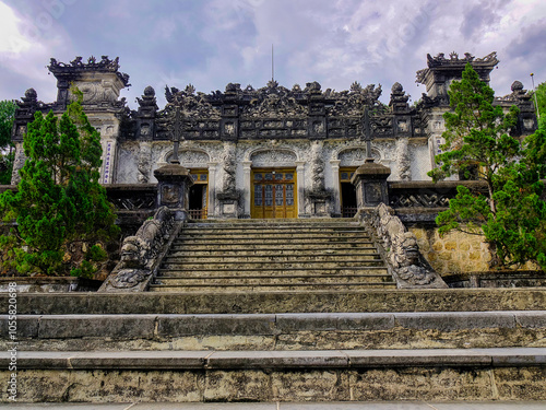 HUE CITY, THUA THIEN – HUE, VIET NAM, JUN 01, 2020: Emperor Khai Dinh's Tomb, a national architectural and artistic relic, in Hue, Vietnam photo