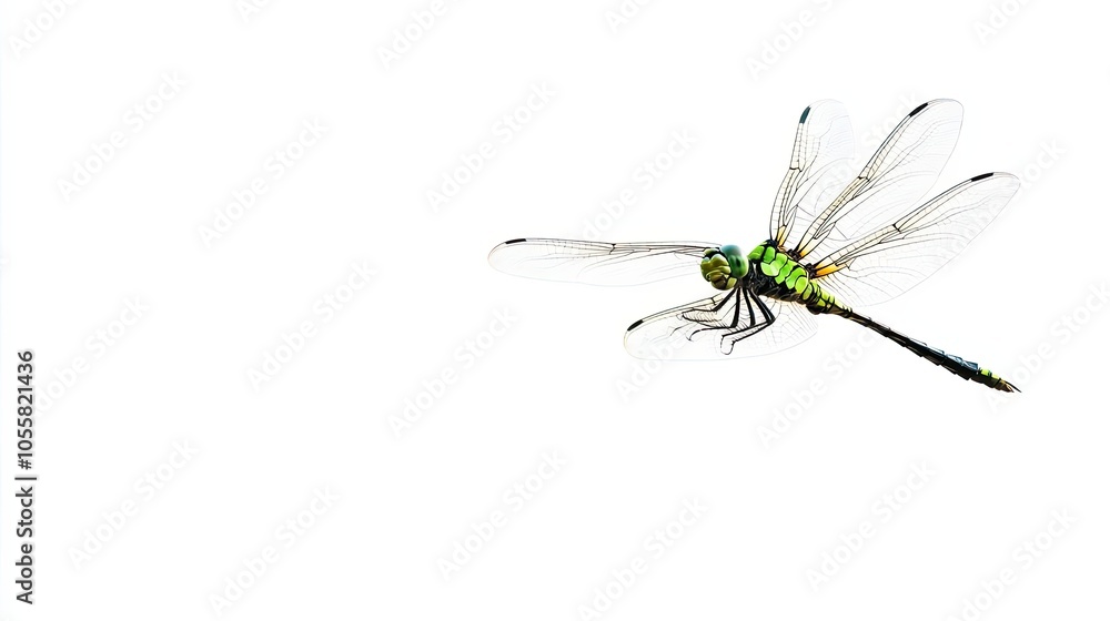 Green Dragonfly with Transparent Wings in Flight Green Dragonfly with Transparent Wings in Flight
