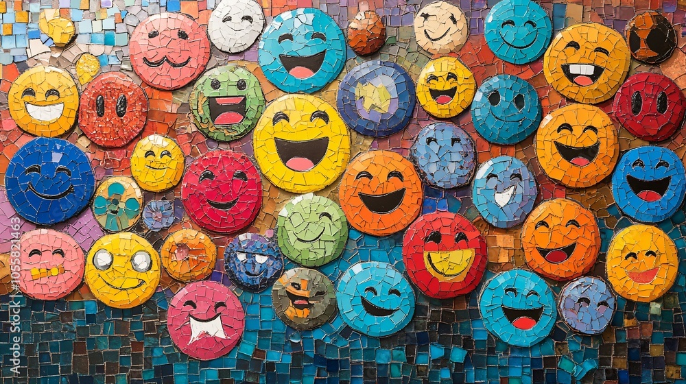 A vibrant mosaic of colorful emojis showcasing diverse emotions and expressions, symbolizing joy, unity, and creativity A vibrant mosaic of colorful emojis showcasing diverse emotions and expressions, symbolizing joy, unity, and creativity