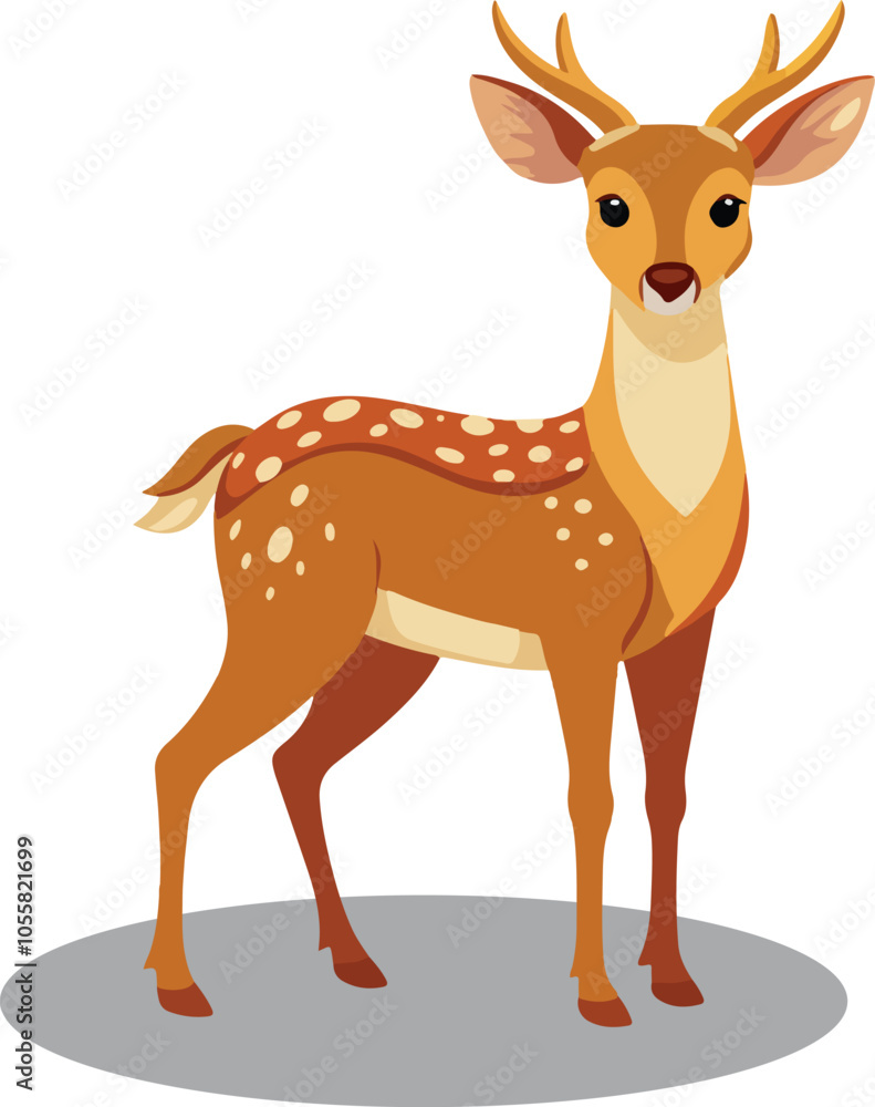 Fototapeta premium cartoon deer stands flat illustration. Isolated on transparent background.