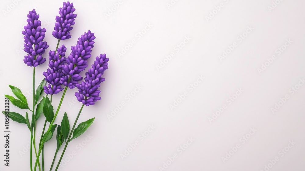 Purple Lavender Stems on White Background Purple Lavender Stems on White Background