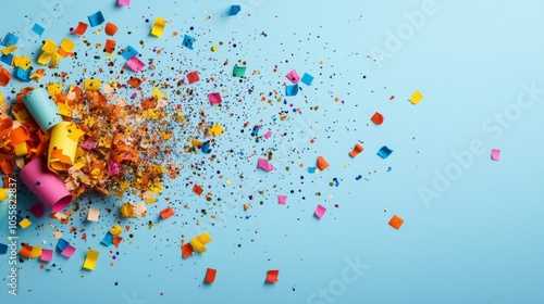 Colorful Confetti Explosion on Blue Background