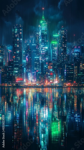 Reflections of Neon Lights on Rainy Streets in Cyber City - made with Generative AI