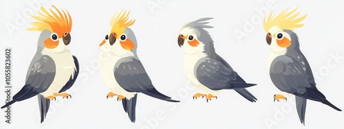 Cockatiel parrot with grey body, yellow head, and orange cheek patches