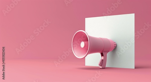 Pink Megaphone and Blank Sign on Pink Background