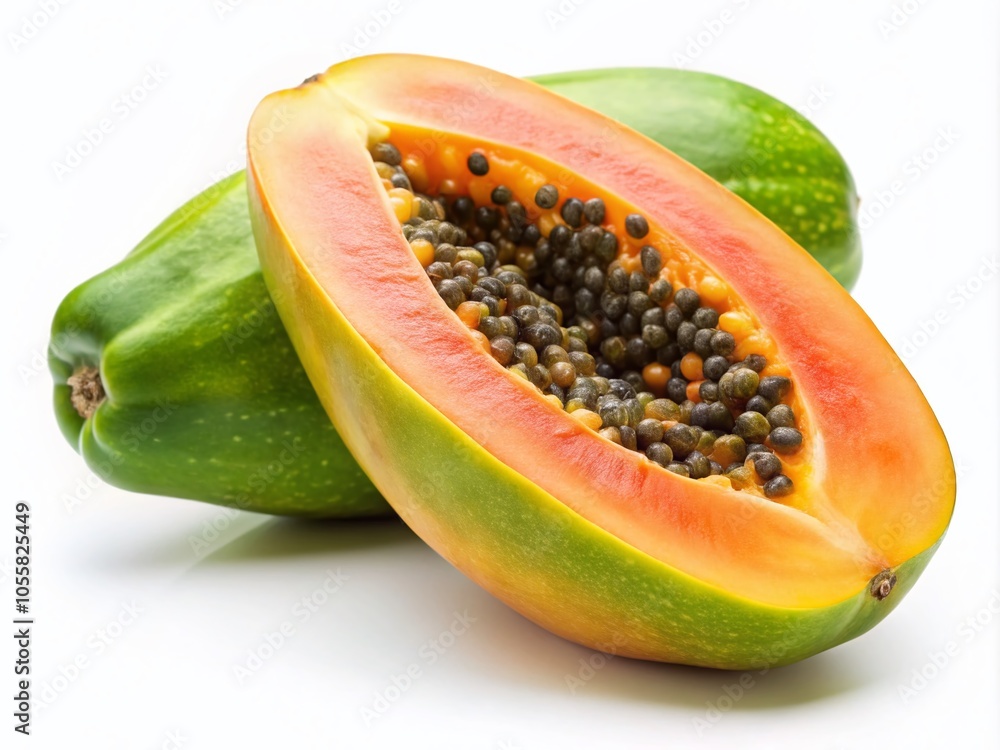 Fresh Ripe Papaya Isolated on White Background for Culinary and Health Photography Fresh Ripe Papaya Isolated on White Background for Culinary and Health Photography
