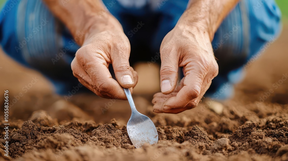 Farmer using a tablet to monitor soil health, technology in agriculture Farmer using a tablet to monitor soil health, technology in agriculture