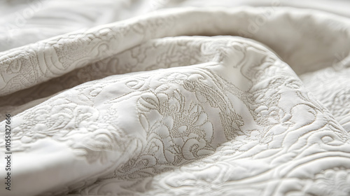 Exquisite Exploration of a Detailed MatelassÚ Fabric Showcasing Its Intricacies and Luxurious Feel Under Soft Light