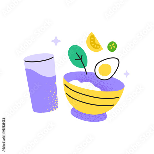 Wellness and a balanced life. Healthy nutrition and diet icon. Vector flat illustration isolated on a white background.