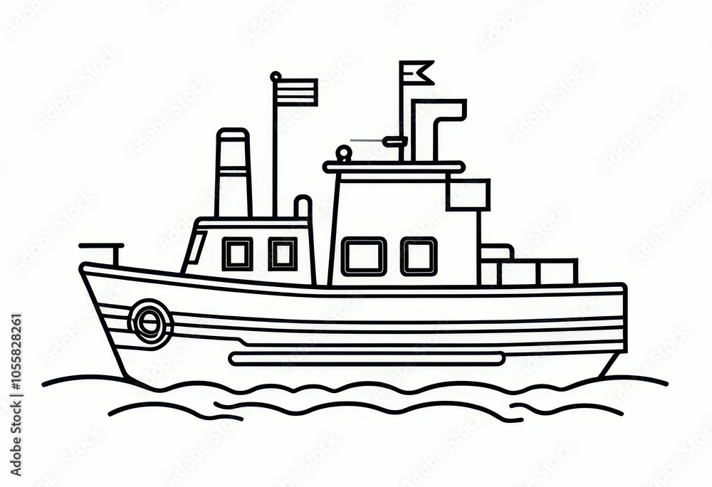 Sea ship, coloring book. Black and white illustration Sea ship, coloring book. Black and white illustration