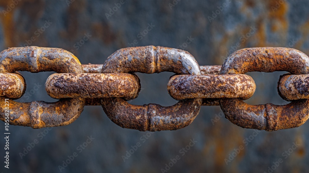 A macro photograph of the anchor's chain, focusing on the links and texture, with the surrounding area softly blurred. A macro photograph of the anchor's chain, focusing on the links and texture, with the surrounding area softly blurred.