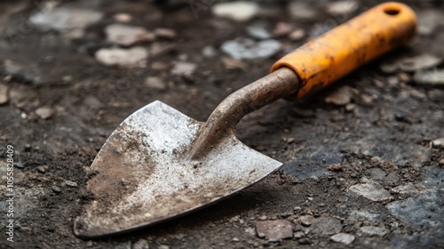 A macro photograph of the trowel's handle, focusing on the grip texture and any wear, with the surrounding area softly blurred.