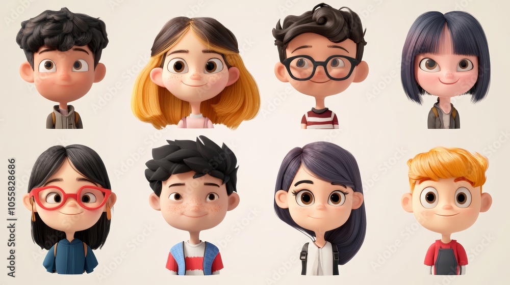 Cartoon Avatars Displayed on Light Background Cartoon Avatars Displayed on Light Background