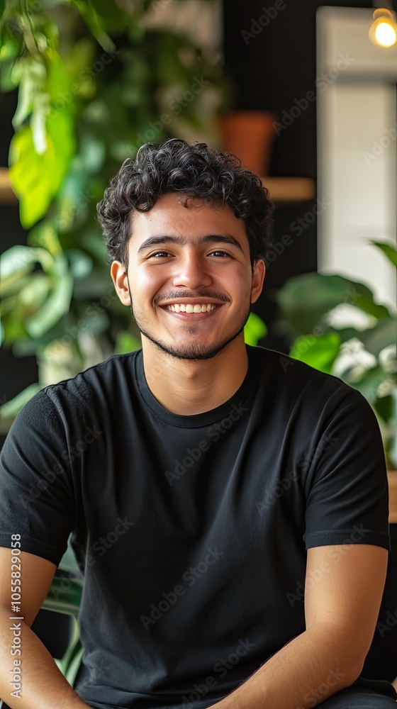 Smiling Man in a Black T-Shirt, Portrait Photography Smiling Man in a Black T-Shirt, Portrait Photography