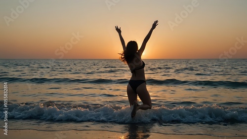 person jumping on the beach