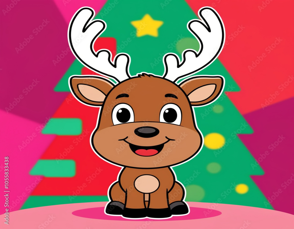 Fototapeta premium Ai generative a cartoon-style Christmas and small smile reindeer animalsy 04