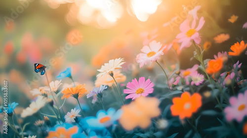 A Stunning Display of Floral Diversity in a Sunlit Garden Abounding with Life and Color