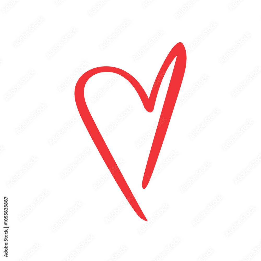 Simple one line doodle red heart isolated on white background. Vector illustration Simple one line doodle red heart isolated on white background. Vector illustration