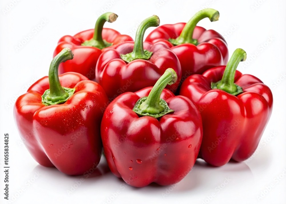 Glossy Red Bell Peppers on White Background - Fresh Produce Photography for Foodies and Healthy Eating Glossy Red Bell Peppers on White Background - Fresh Produce Photography for Foodies and Healthy Eating