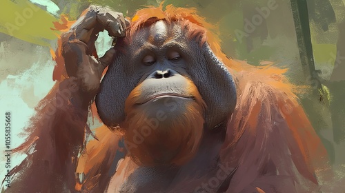 A Thoughtful Portrait of an Orangutan photo