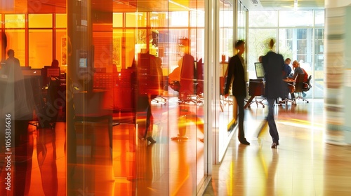 Silhouettes of People in a Modern Office