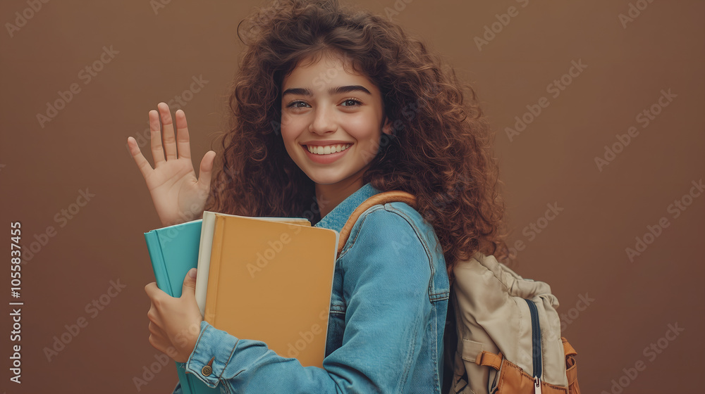 Obraz premium Smiling Student with Books and Backpack