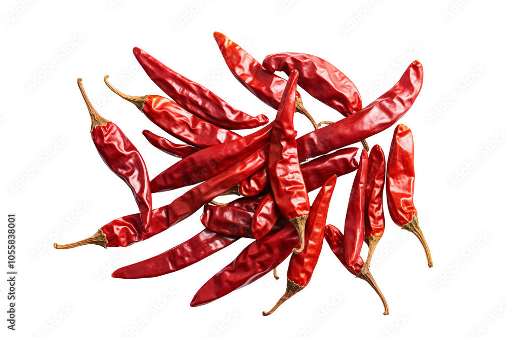 Dried red chilies isolated on transparent or white background, png Dried red chilies isolated on transparent or white background, png