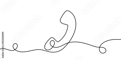Line drawing handset cell. Single draw phone icon, line art contact us concept, telephone continuous monoline drawing.one line drawing of retro telephone with copy space, Phone line continuous draw