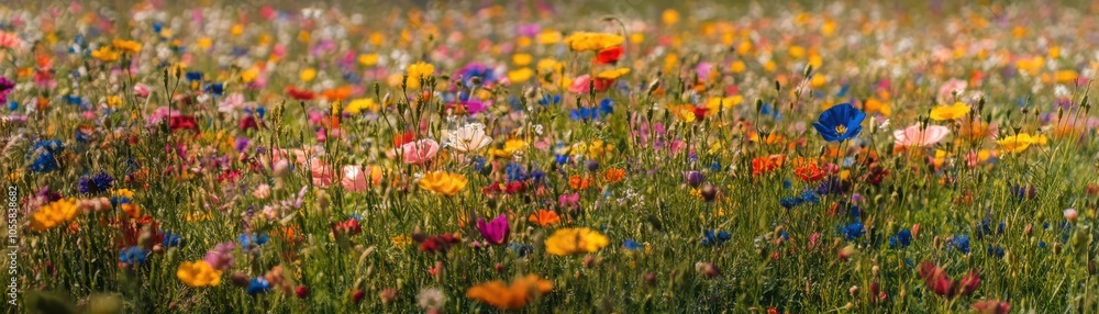 Vibrant field of wildflowers in full bloom a colorful and warm natural landscape experience Vibrant field of wildflowers in full bloom a colorful and warm natural landscape experience