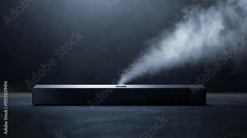 A sleek black electronic cigarette device emitting vapor against a dark background with soft lighting photo