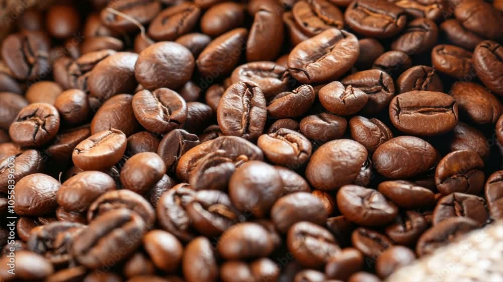 Rich, aromatic coffee beans in close up view reveal their deep brown color and unique textures, highlighting delightful aroma and caffeine boost of this organic beverage for enthusiasts. Rich, aromatic coffee beans in close up view reveal their deep brown color and unique textures, highlighting delightful aroma and caffeine boost of this organic beverage for enthusiasts.