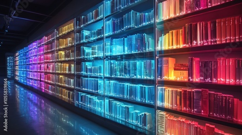 Virtual 3D bookshelf, where each book glows