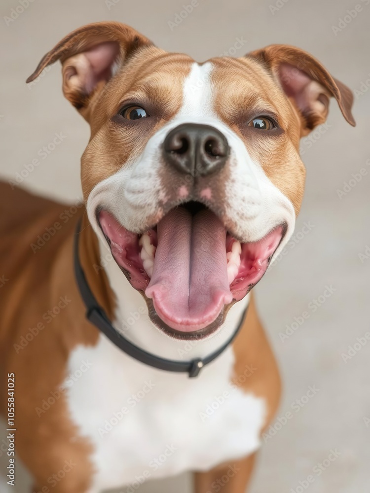 Happy brown and white Pit Bull Terrier mixed breed dog smiling happily, pit bull, smile Happy brown and white Pit Bull Terrier mixed breed dog smiling happily, pit bull, smile