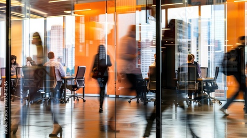 Blurry People in Modern Office Building