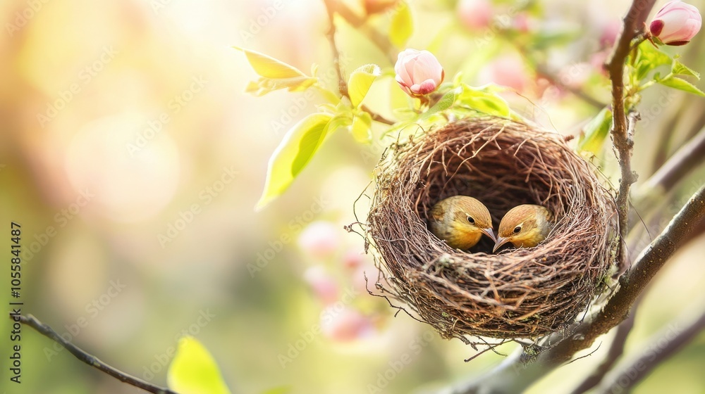Newborn birds in nest on spring day Newborn birds in nest on spring day