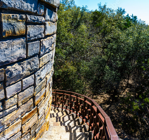 The Limestone Clad Lookout Tower Built by Civilian Conservation Corp, Mother Neff State Park, Moody, Texas , USA photo