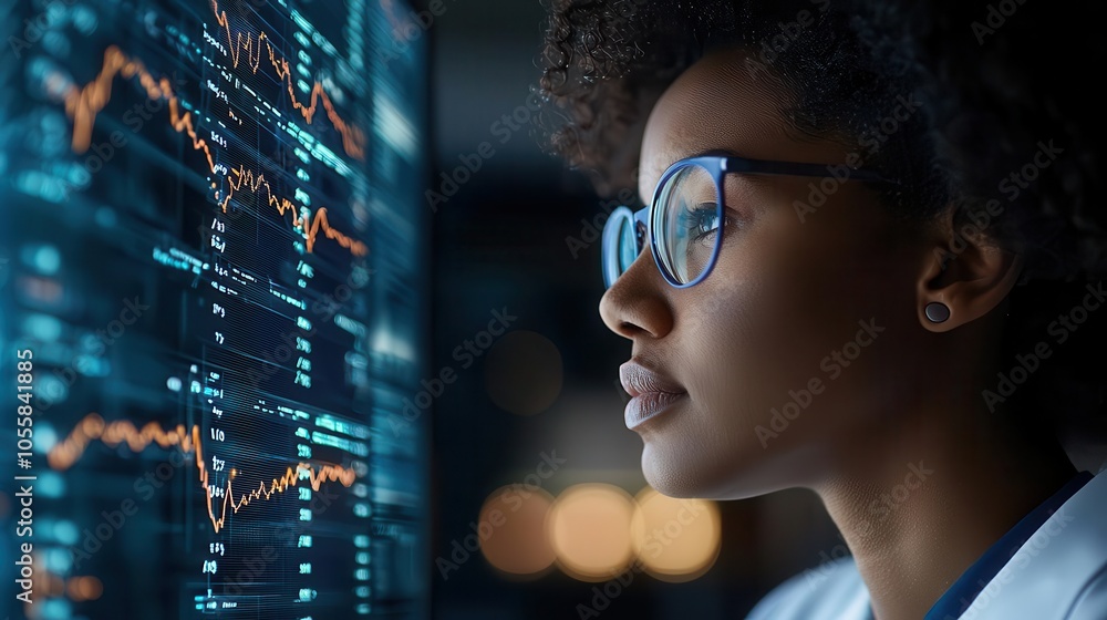 Researcher analyzing mutations on digital chart, techenhanced genomics Researcher analyzing mutations on digital chart, techenhanced genomics